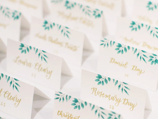 Greenery with Gold Ink Escort Cards & Table Numbers